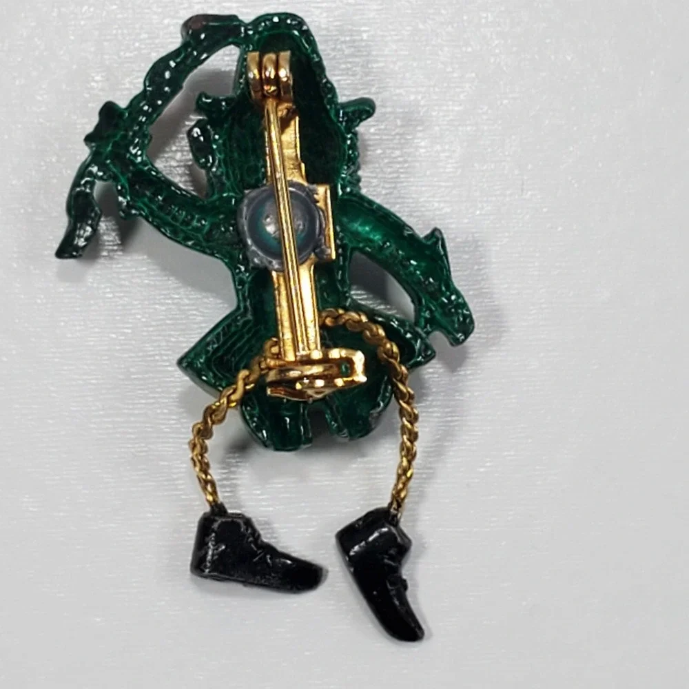 Vintage Metal Enamel Dancing Dangle Legs Leprechaun St. Patrick's Day Brooch Pin